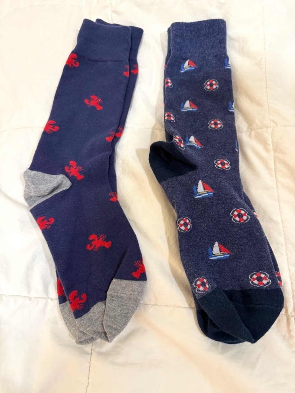 J. Crew Navy Crew Socks with Red Lobster and Nautical Motifs New